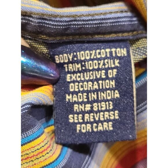 Robert Graham Mens Flip Cuff Shirt Green Red Blue Stripe DAISY Reverse Print | L - Picture 11 of 13